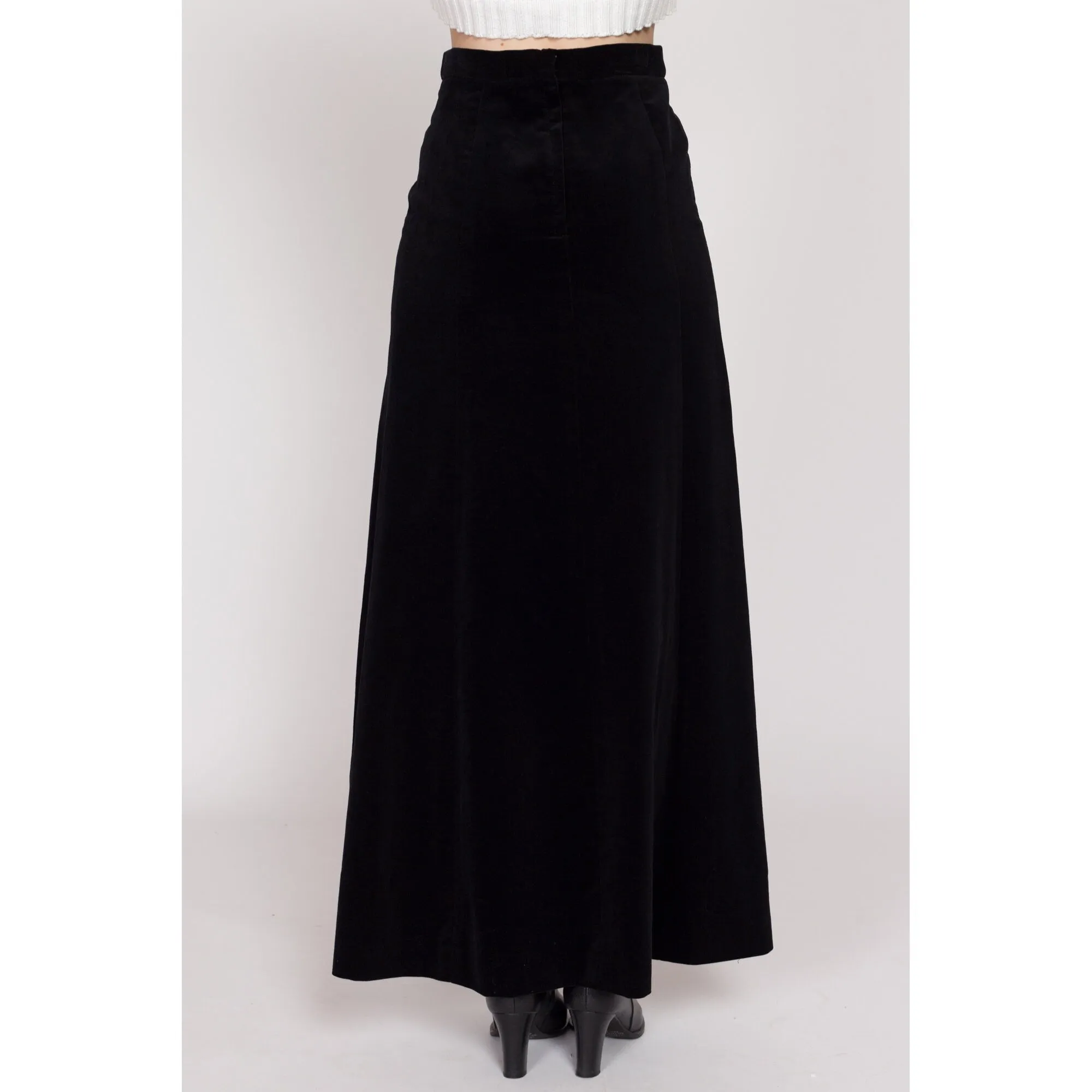 Small 70s Black Velvet Maxi Skirt 26.5"