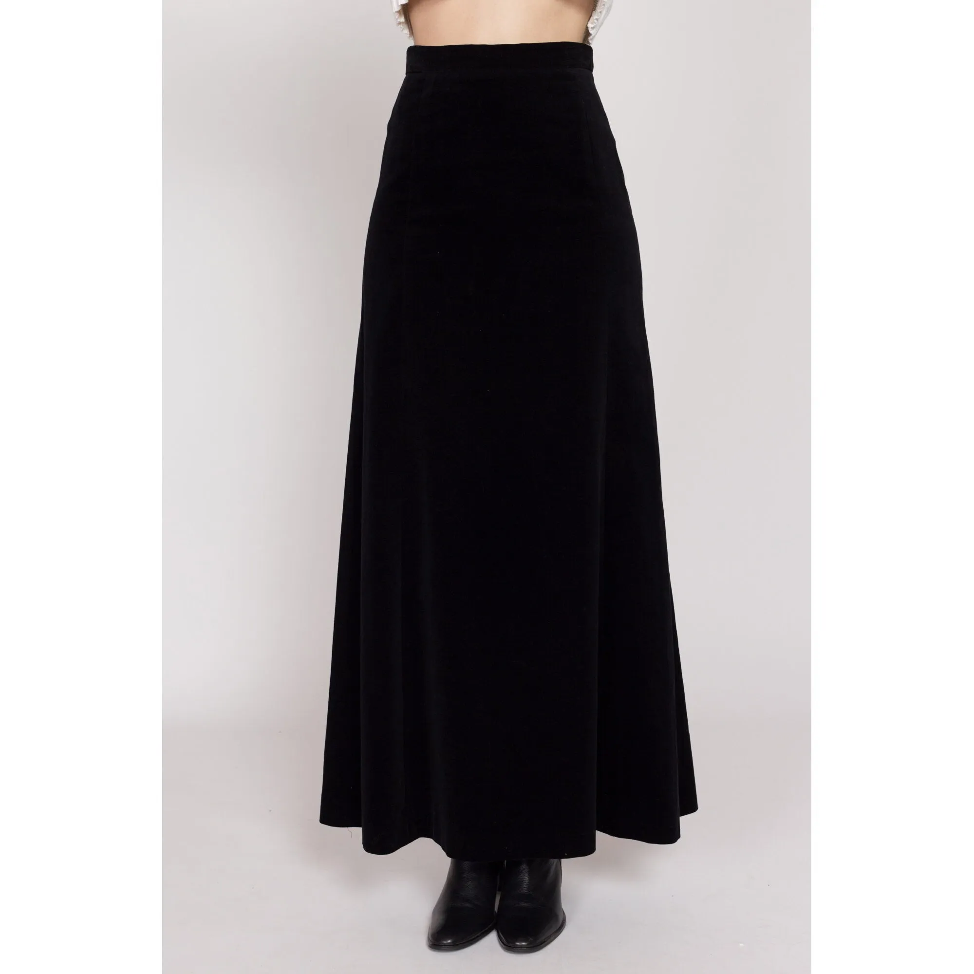 Small 70s Black Velvet Maxi Skirt 26.5"