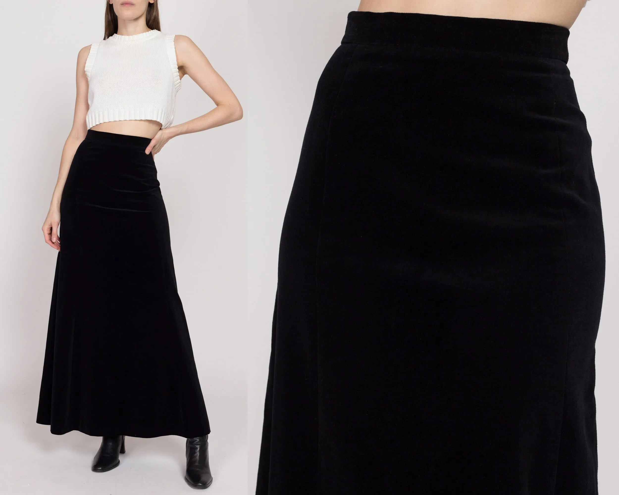 Small 70s Black Velvet Maxi Skirt 26.5"