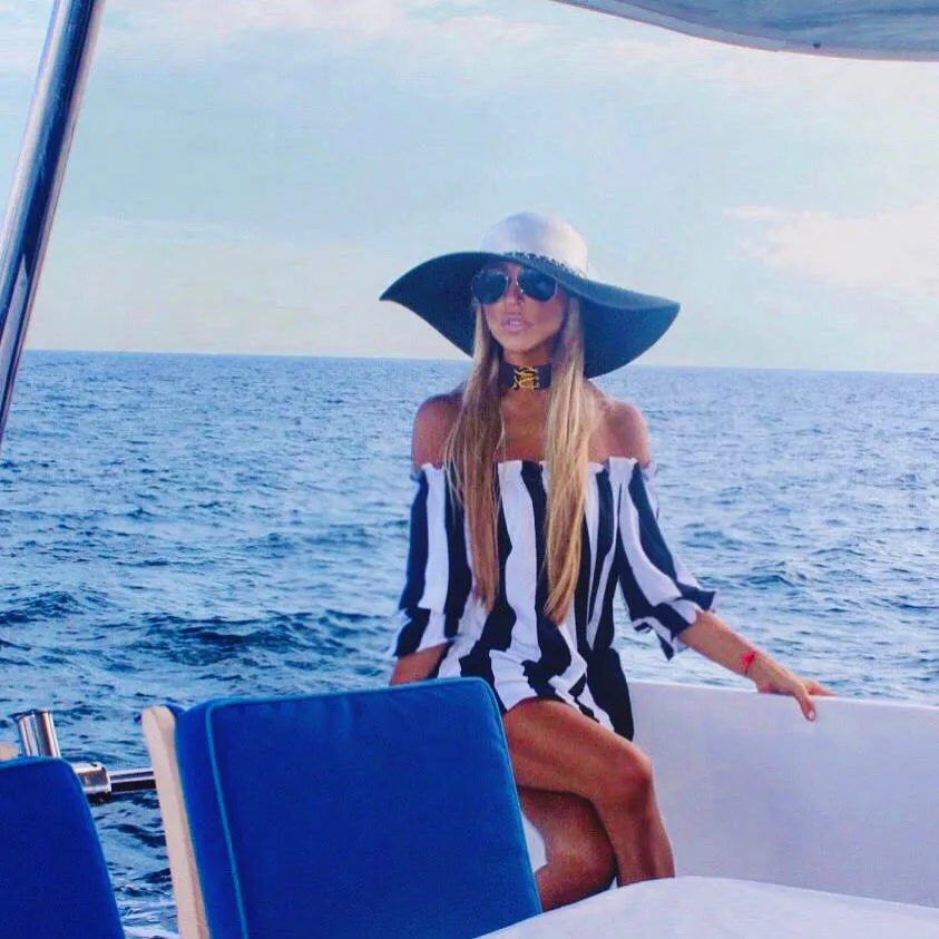 Stripe Black & White Off Shoulder Dress - The Ibiza