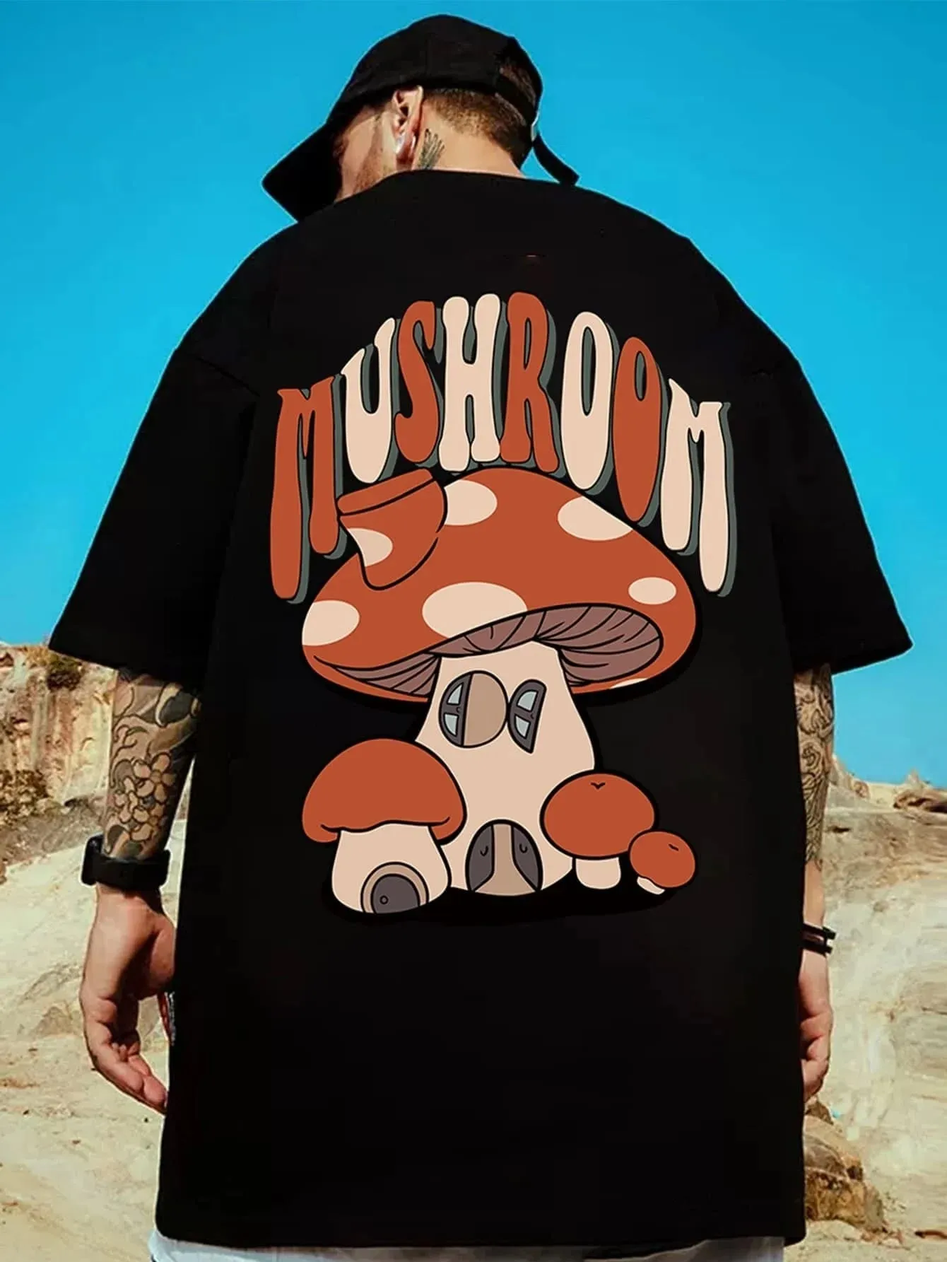 SXV  'Mushroom’ Printed Cool Aesthetic Oversized T-shirt