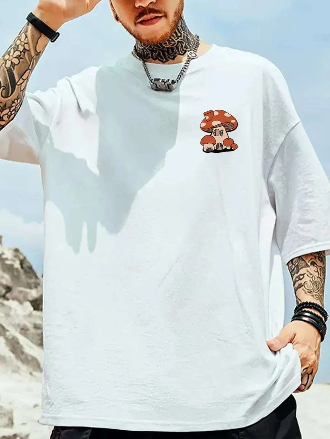 SXV  'Mushroom’ Printed Cool Aesthetic Oversized T-shirt