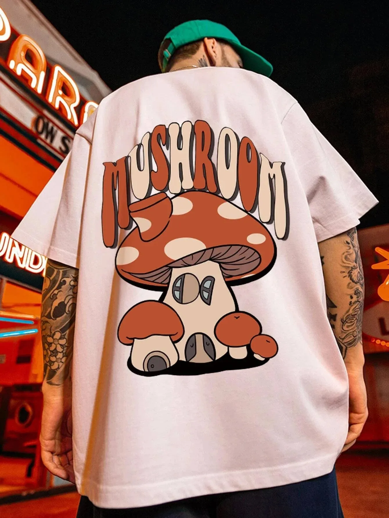 SXV  'Mushroom’ Printed Cool Aesthetic Oversized T-shirt