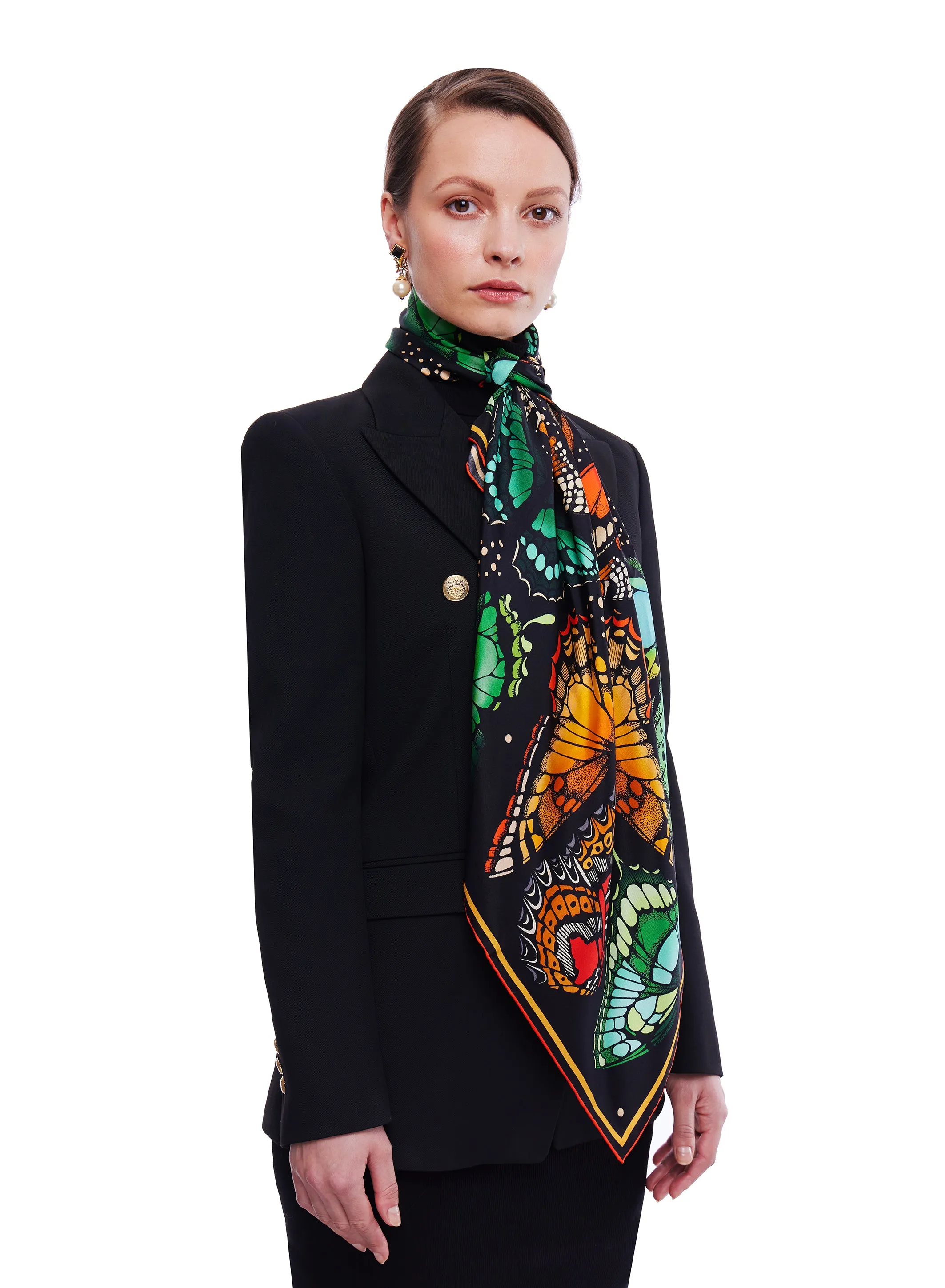 The Tropical Butterfly Silk Scarf - Burnt Orange | 90x90cm [Preorder]