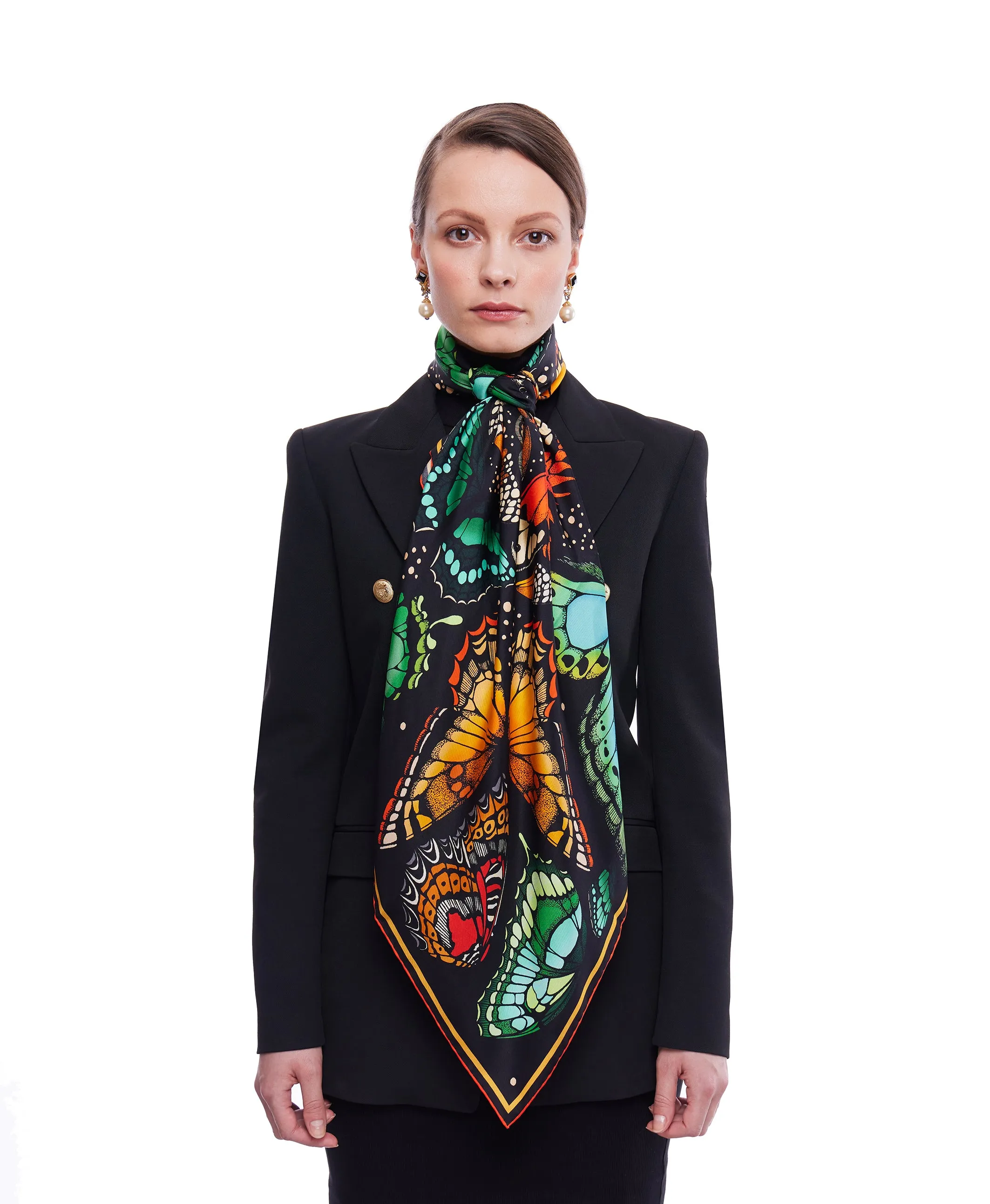 The Tropical Butterfly Silk Scarf - Burnt Orange | 90x90cm [Preorder]