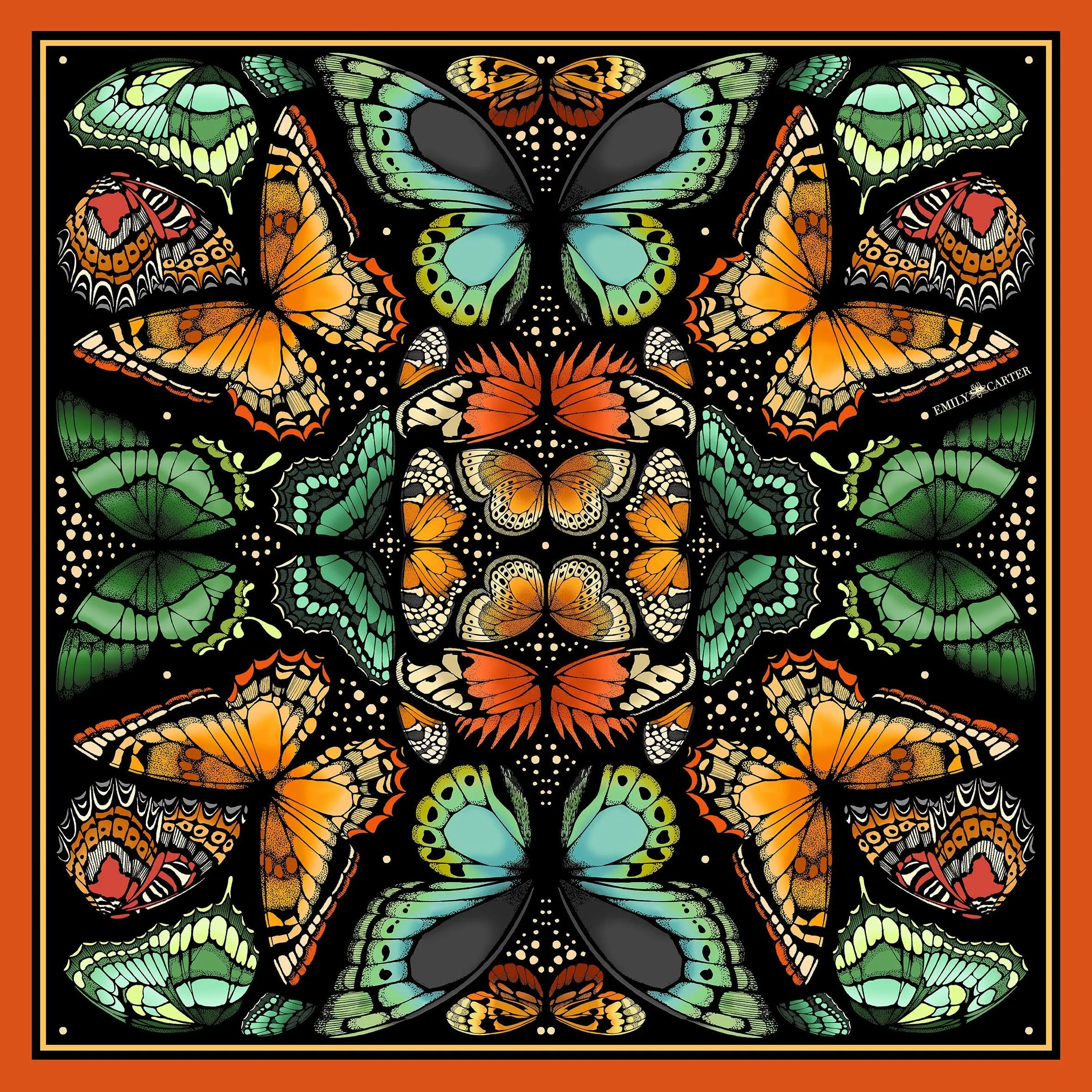 The Tropical Butterfly Silk Scarf - Burnt Orange | 90x90cm [Preorder]