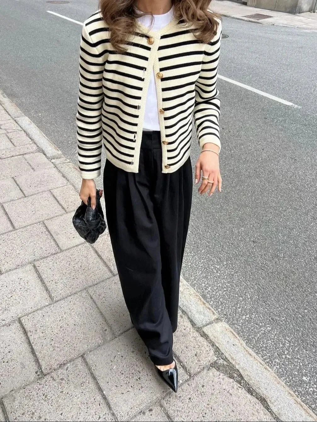 Toleet-Women Casual Striped Sweater 2024 Winter Fashion Single Breasted Knit Short Cardigan Female Elegant O-neck Pullover Sweater