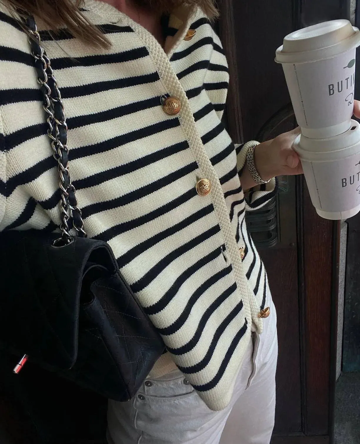 Toleet-Women Casual Striped Sweater 2024 Winter Fashion Single Breasted Knit Short Cardigan Female Elegant O-neck Pullover Sweater
