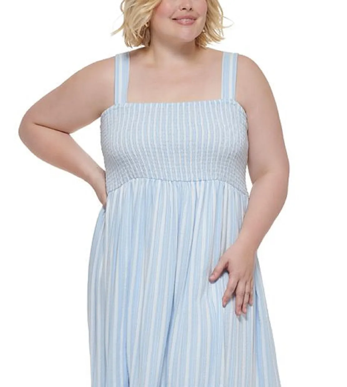 Tommy Hilfiger Women's Smocked Tank Dress Blue Size 1X