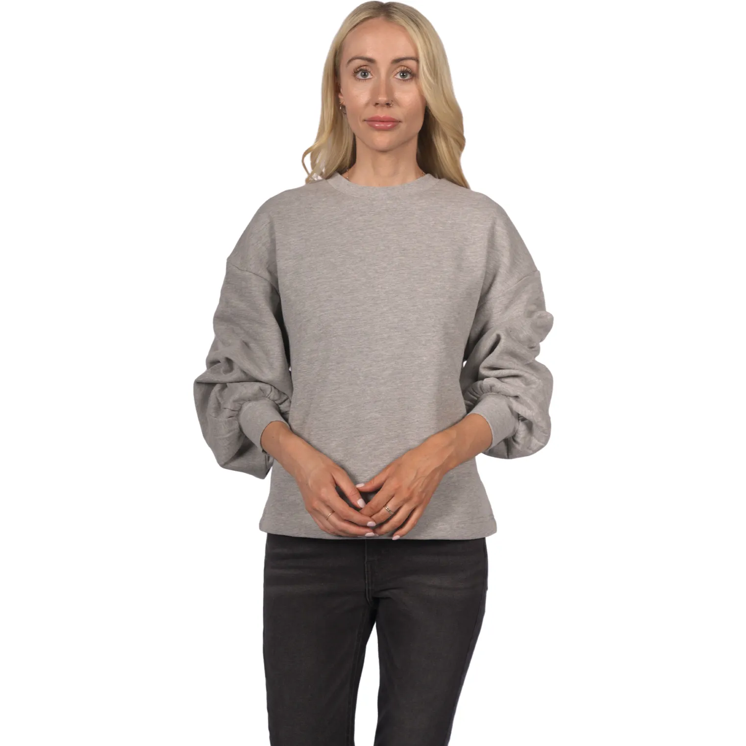 Topshop Women's Balloon Sleeve Pullover Sweater - Grey