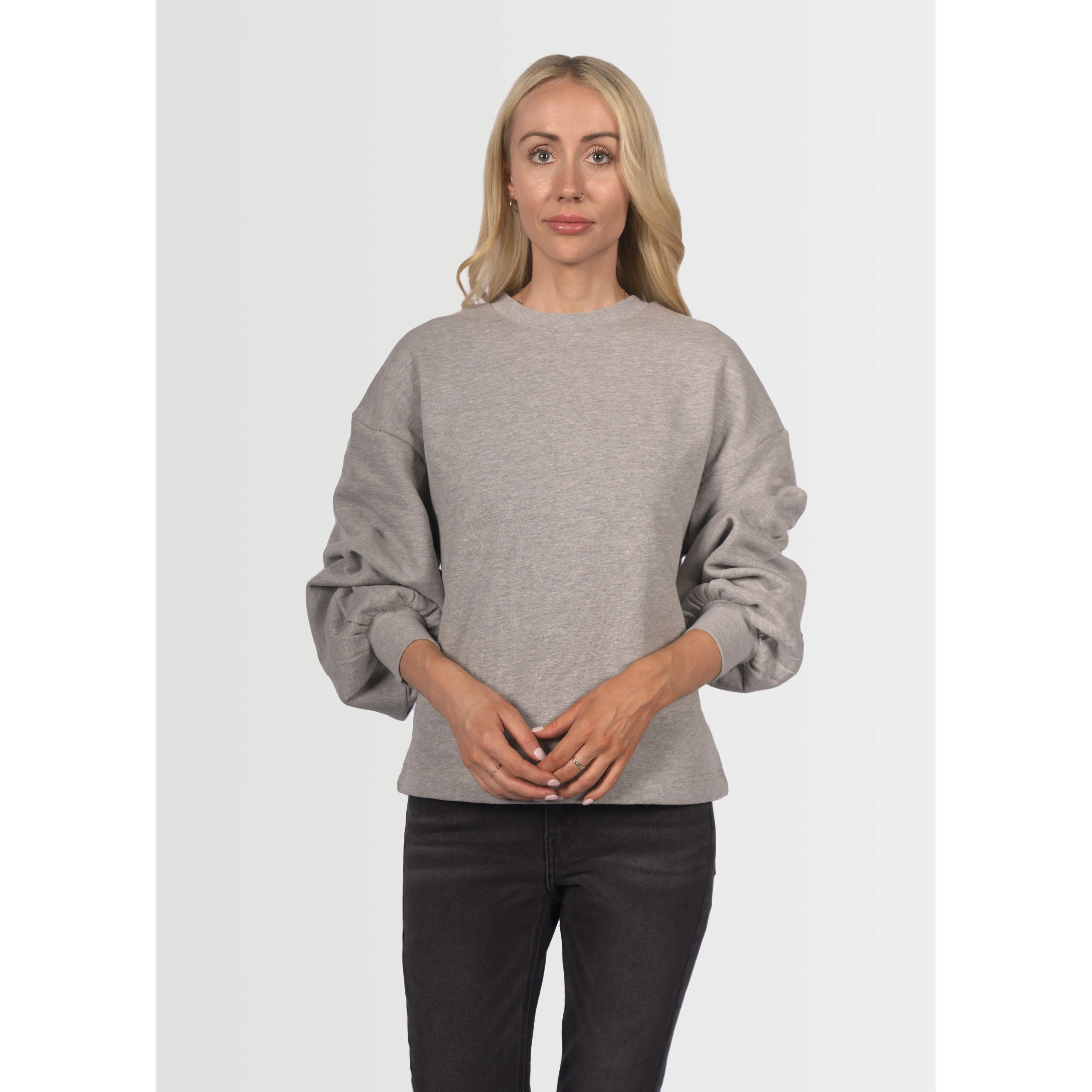 Topshop Women's Balloon Sleeve Pullover Sweater - Grey