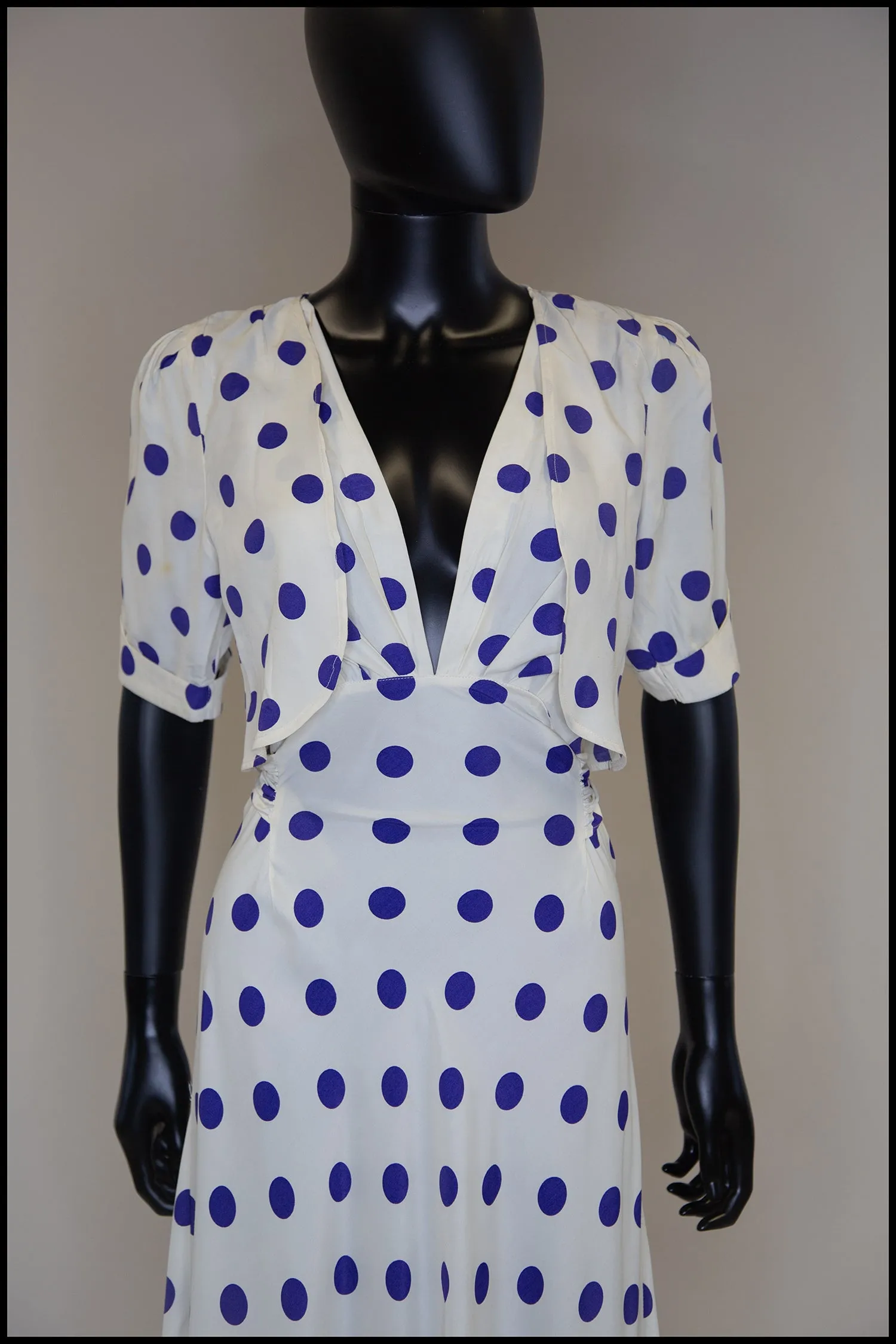 Vintage 1980s Blue Polka Dot Bias Cut Dress