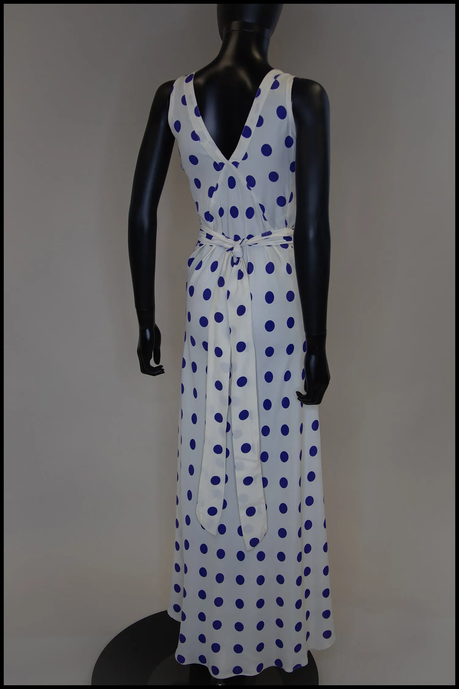 Vintage 1980s Blue Polka Dot Bias Cut Dress