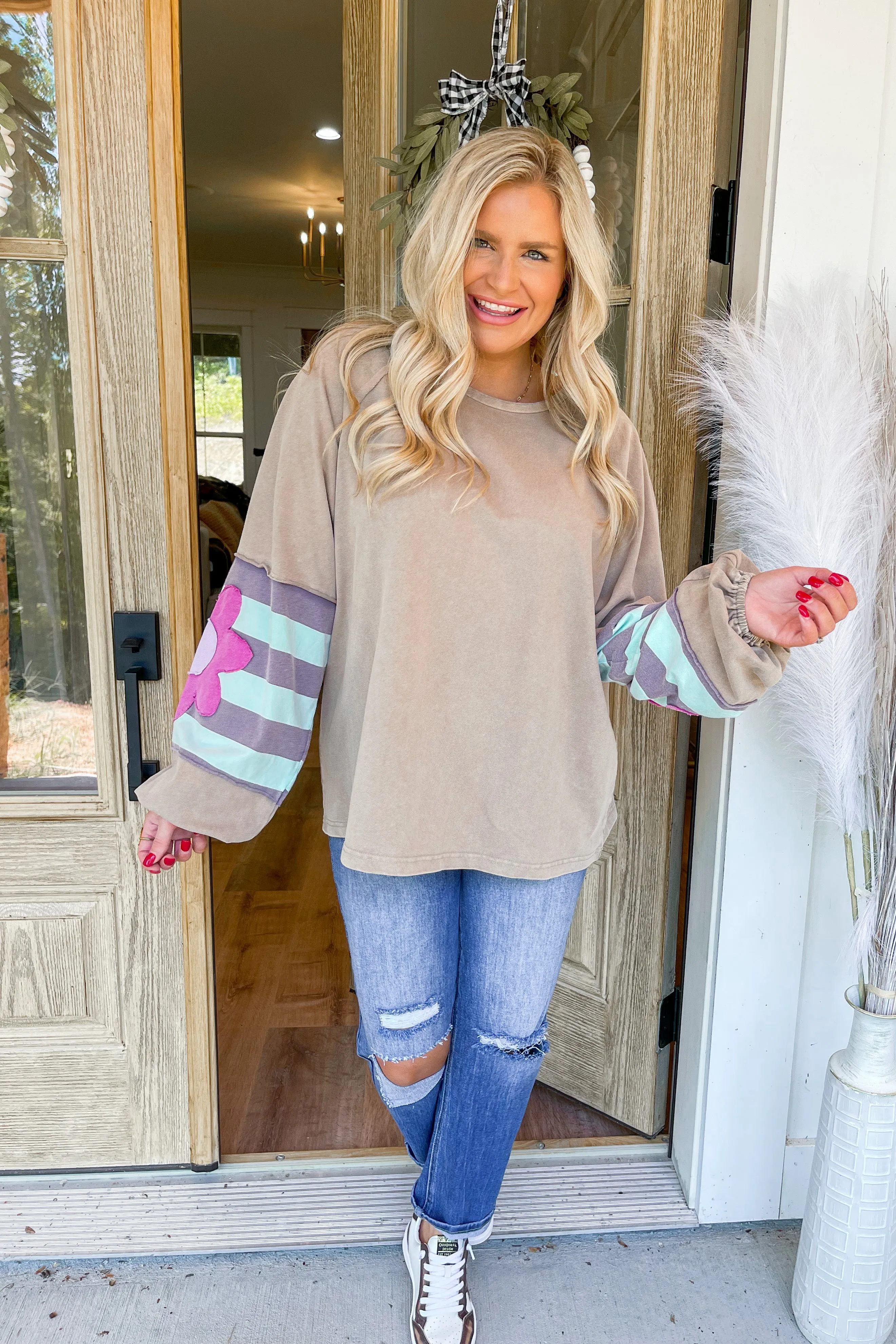 Walden Flower Patch Terry Knit Washed Long Sleeve Pullover