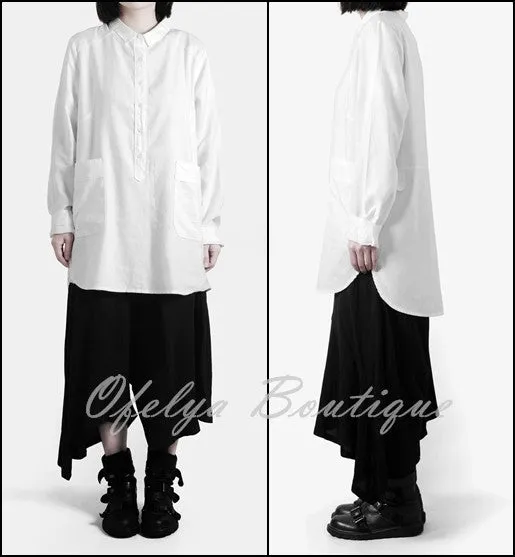 Women Loose Long Shirt / Tunic Shirt Irregular Assimetric Hem