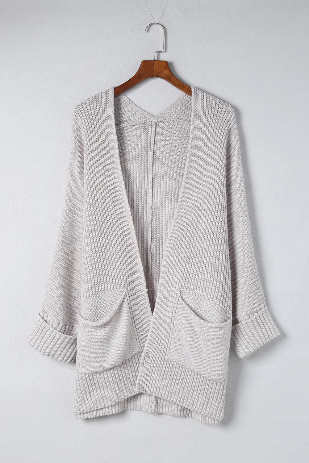 Women's Oversized Fold Over Sleeve Sweater Cardigan with Pockets