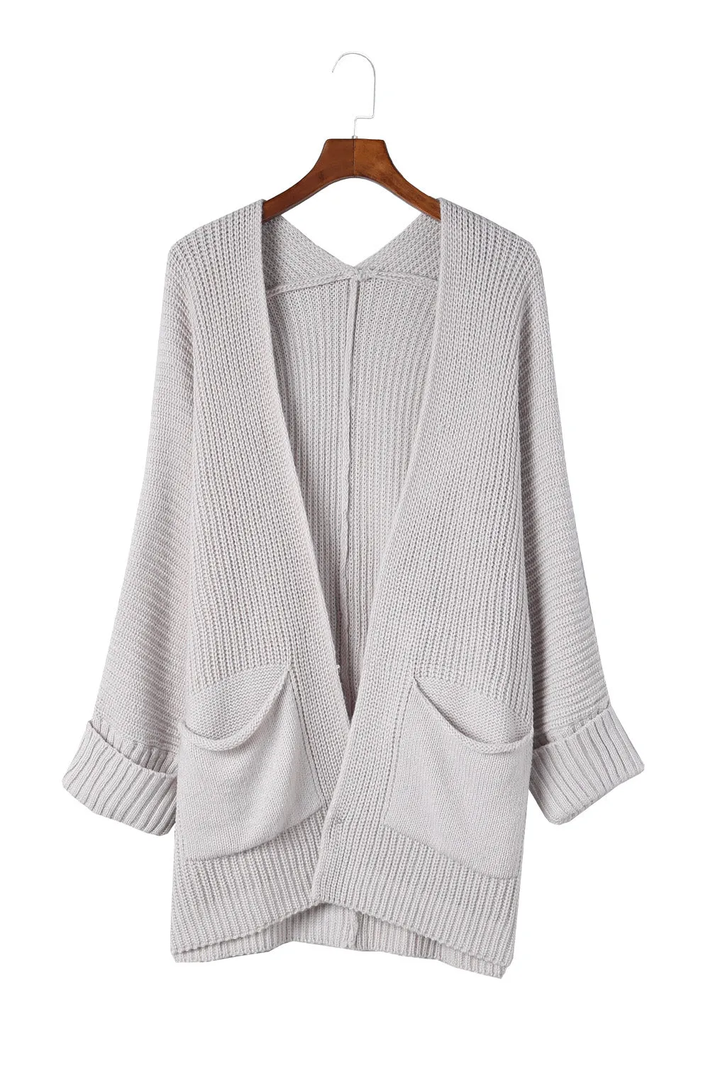 Women's Oversized Fold Over Sleeve Sweater Cardigan with Pockets