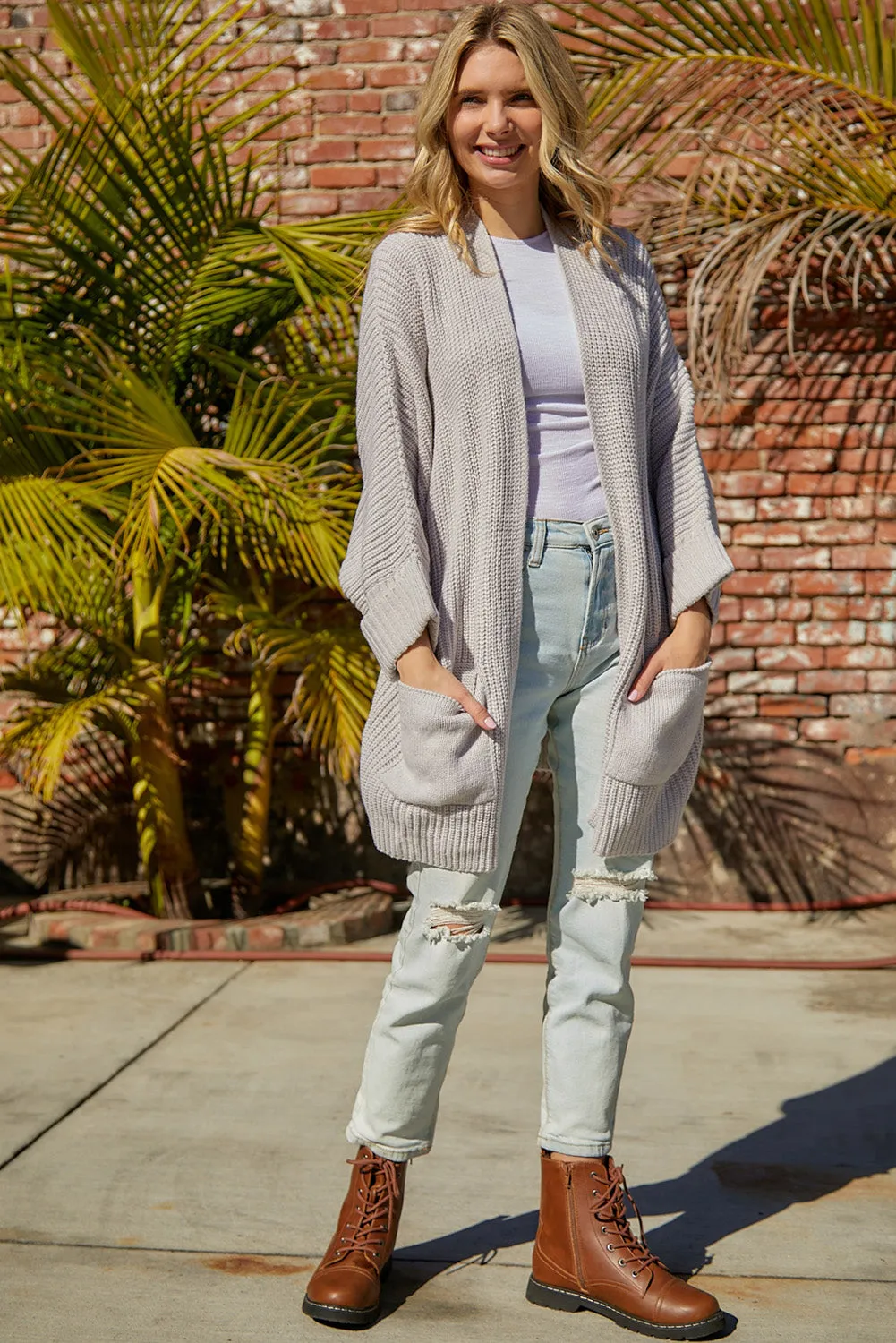 Women's Oversized Fold Over Sleeve Sweater Cardigan with Pockets