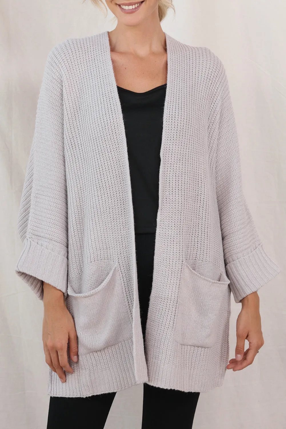 Women's Oversized Fold Over Sleeve Sweater Cardigan with Pockets
