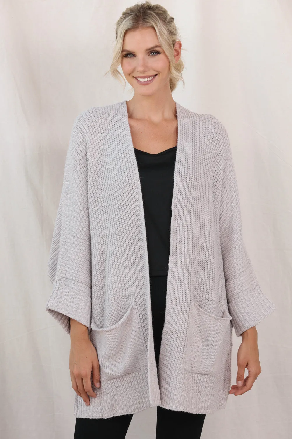 Women's Oversized Fold Over Sleeve Sweater Cardigan with Pockets