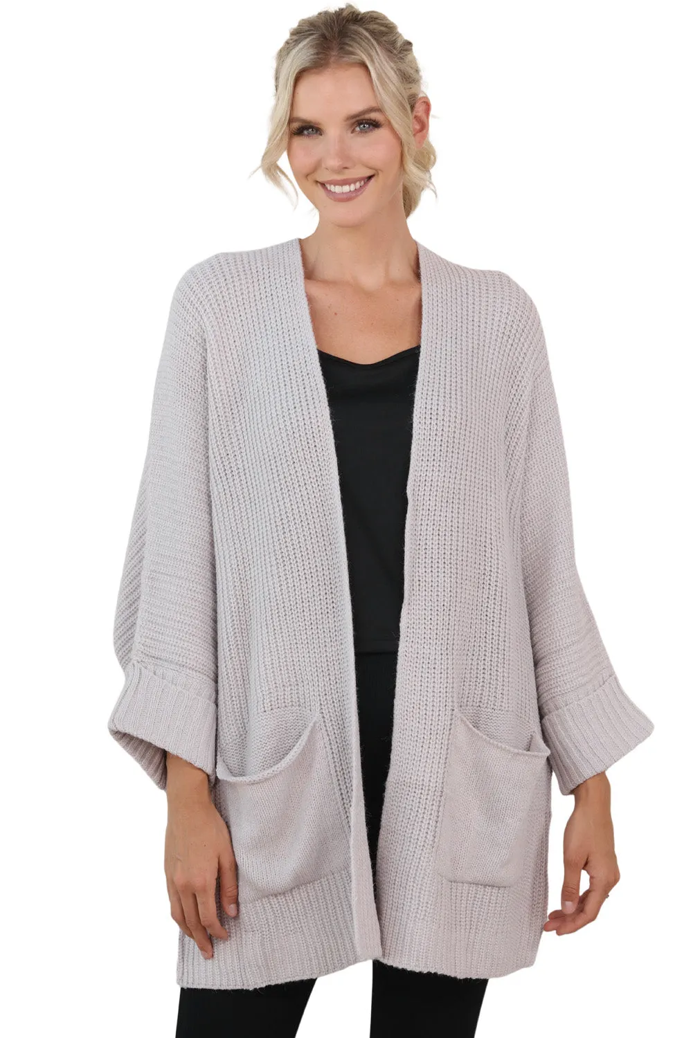 Women's Oversized Fold Over Sleeve Sweater Cardigan with Pockets