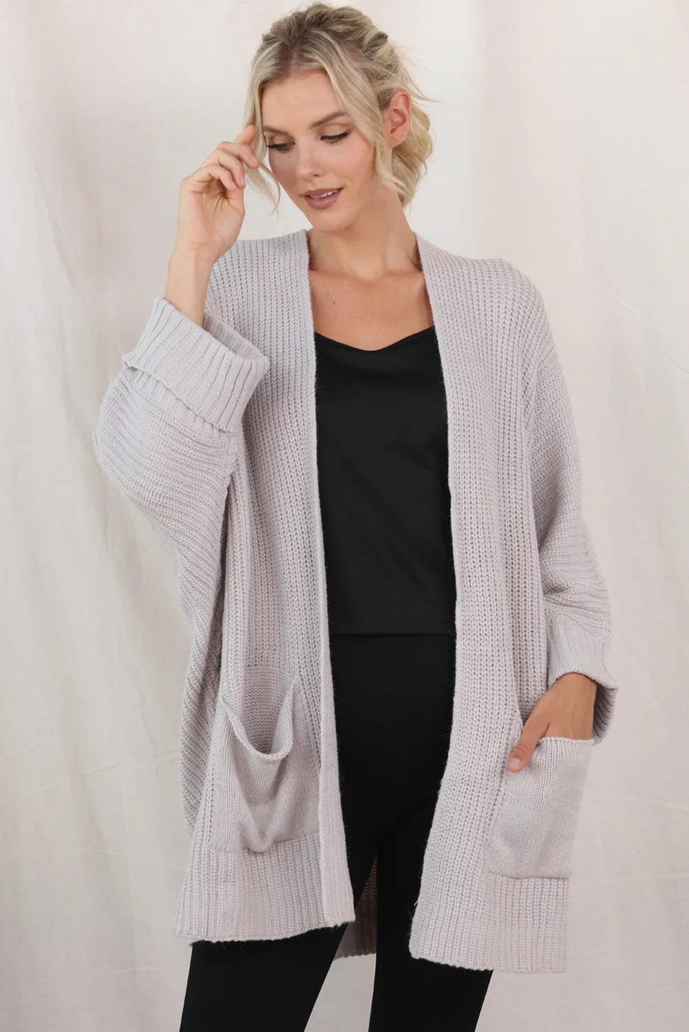 Women's Oversized Fold Over Sleeve Sweater Cardigan with Pockets