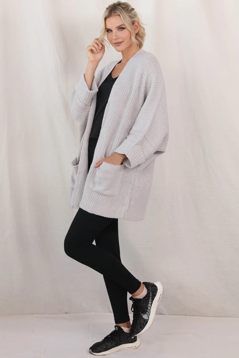 Women's Oversized Fold Over Sleeve Sweater Cardigan with Pockets