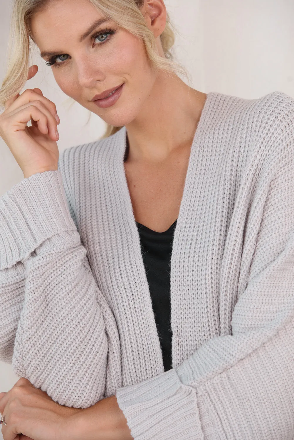 Women's Oversized Fold Over Sleeve Sweater Cardigan with Pockets